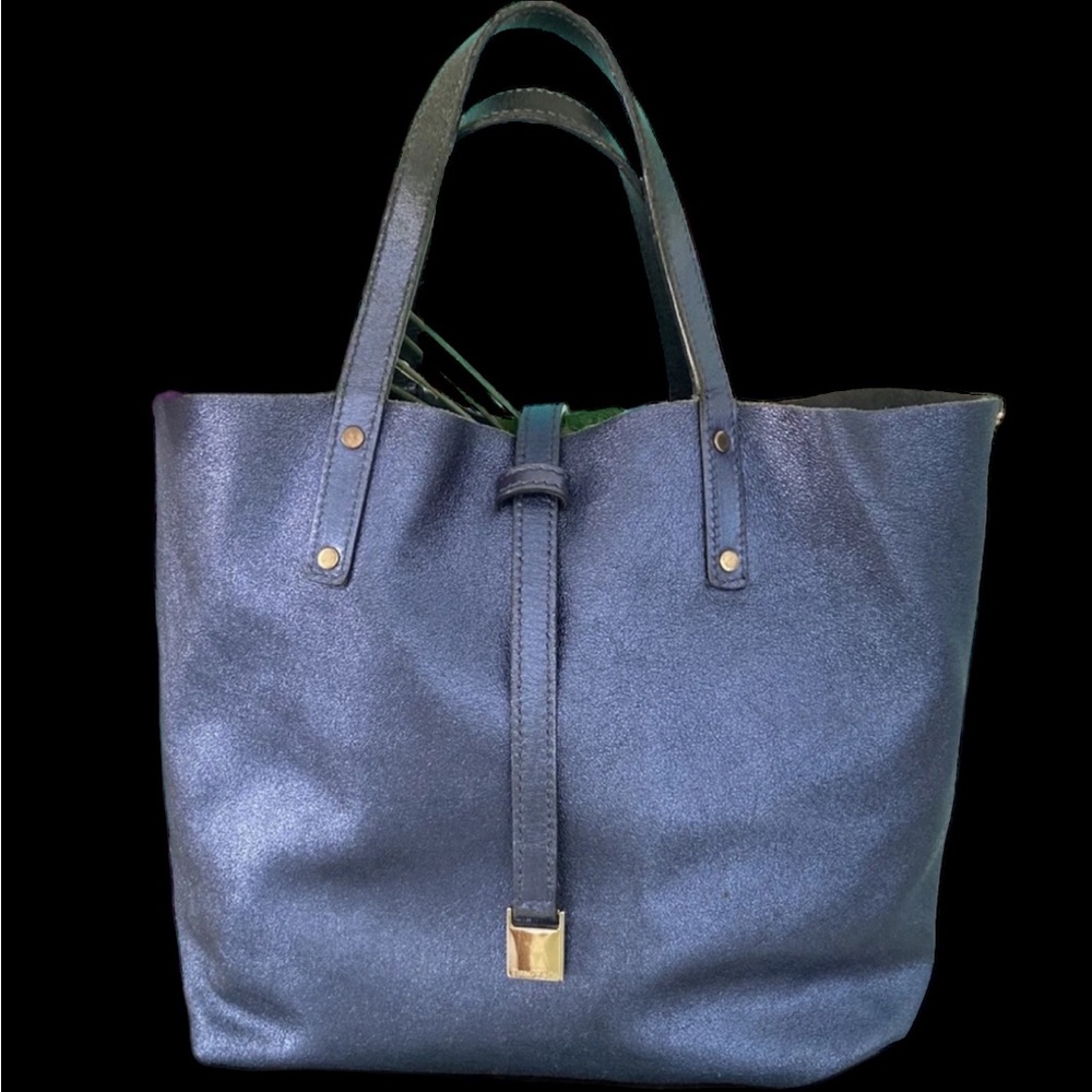 EUC Tiffany & Co. Blue & Silver Reversible Large Suede Tote w/ Detachable Clutch